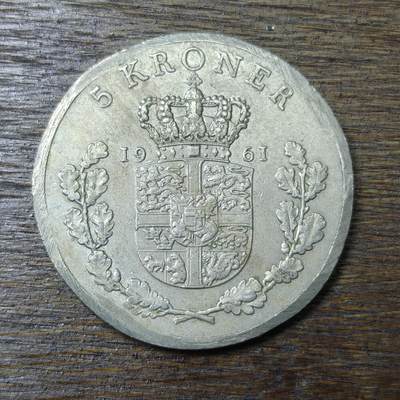 【铜匠收藏】★第132场★散币场，无佣金，30包邮。不满30元，支付5元运费。《接受代拍 代送NGC评级》 - 丹麦 1961年 5克朗 大镍币