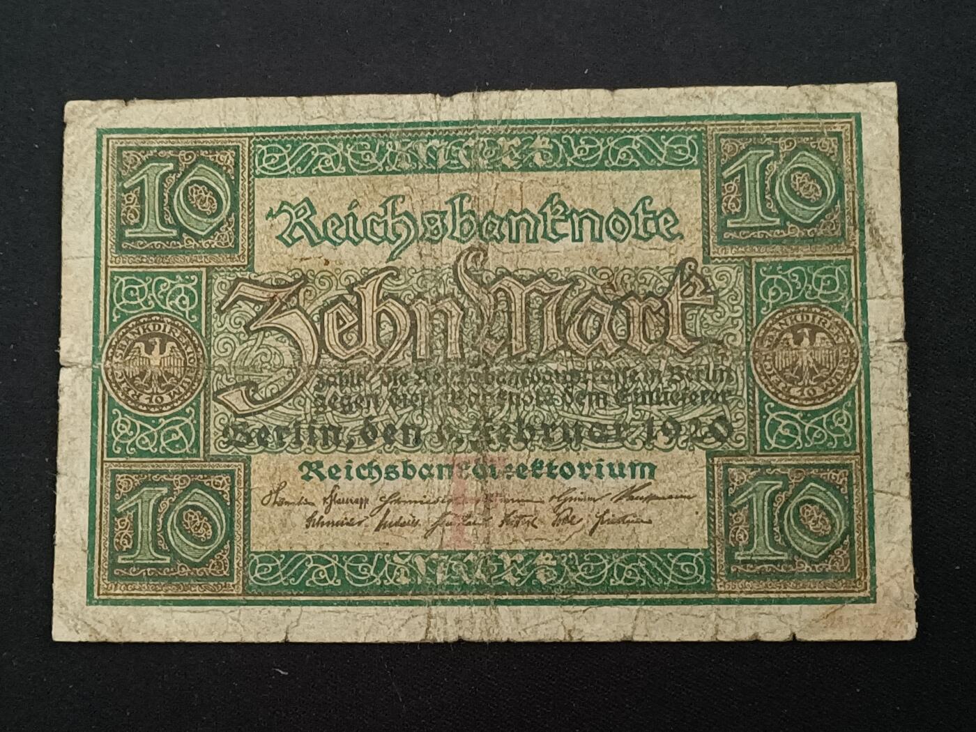 【游宝拍卖】乙巳蛇年87期 佣金1+6% 德国-10马克【1920年 战损品相】