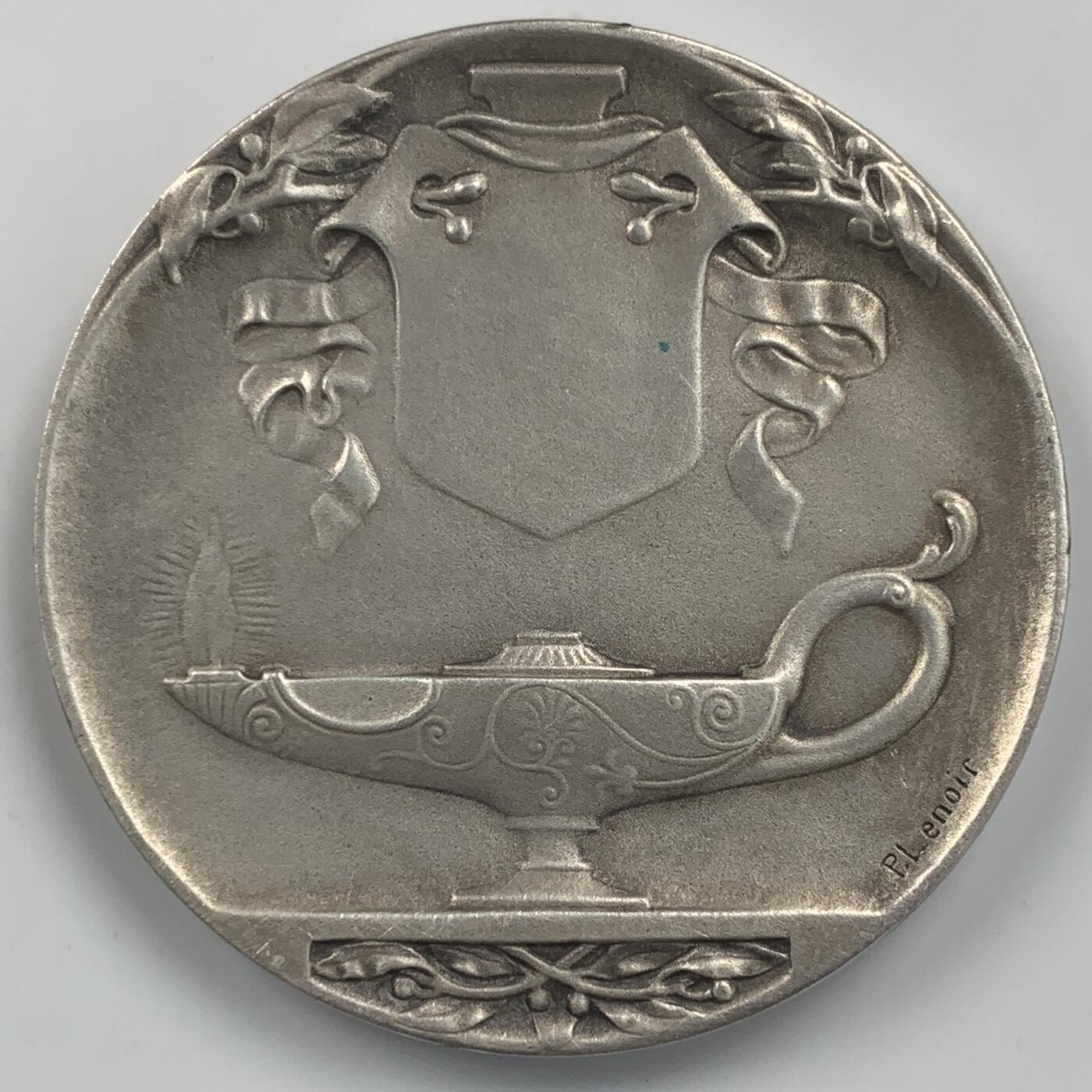 掌中浮雕-藏着的欧洲第042场 法国学习的少女镀银铜章， 41mm ,Lenoir雕刻