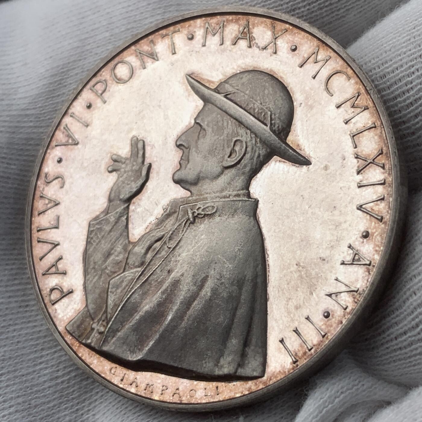 掌中浮雕-藏着的欧洲第042场 1964年梵蒂冈教皇保罗六世银章，44mm，39.4g