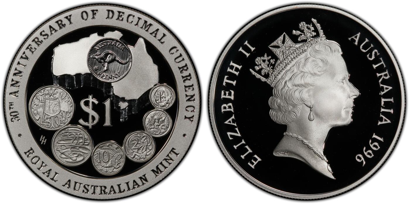 PThappally收藏第54次拍卖，英联邦地区硬币纸币 澳大利亚 1996 1澳元  31.10 g 银币 PCGS PR69DCAM