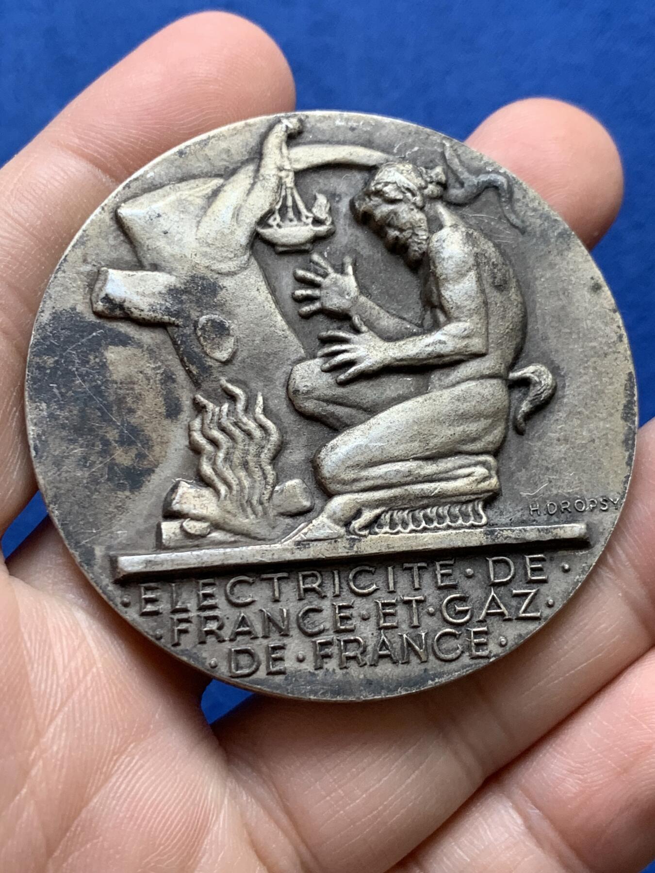 《竞宝斋》第438场 周日，周一，周二 3场连拍 （全场包邮） 法国电气行业镀银大铜章 直径55mm 重量72.6g