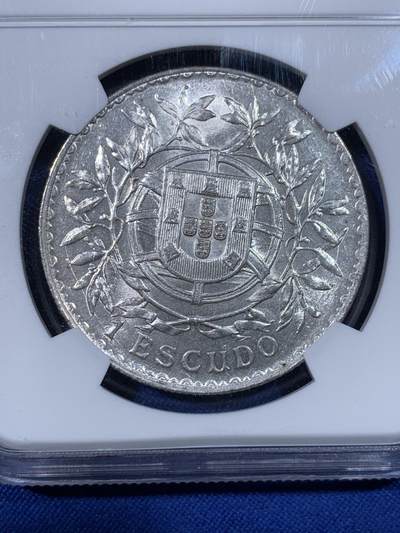 《竞宝斋》第438场 周日，周一，周二 3场连拍 （全场包邮） NGC MS61 葡萄牙1916年女神1埃斯库多银币，状态佳。