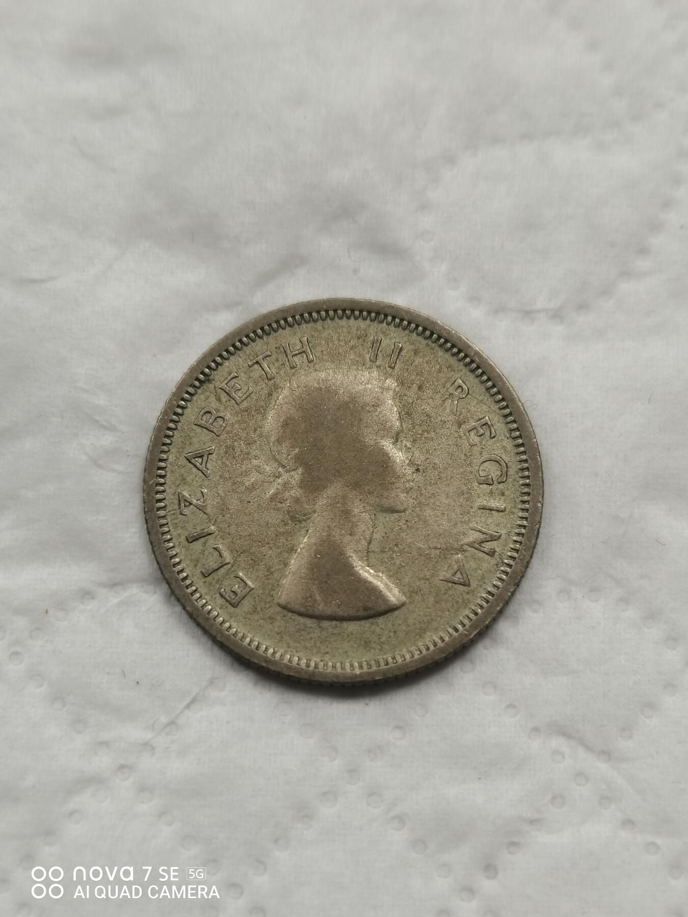 外国钱币 56年英属南非6便士