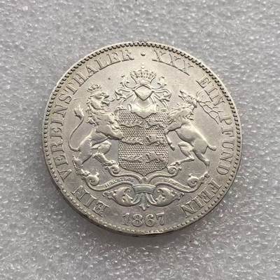 世界钱币专场拍卖 每周二开拍 - 1867年德国符腾堡卡尔一世狮鹿1泰勒银币