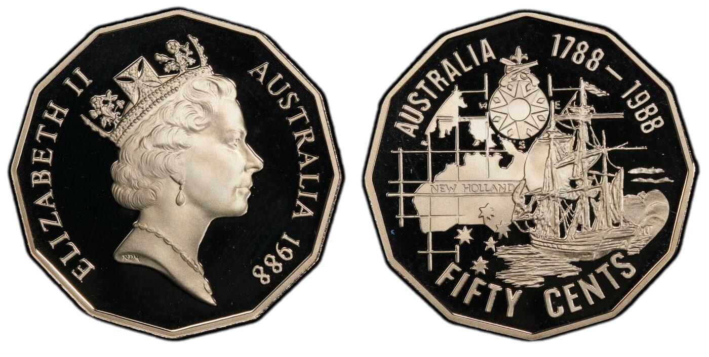 PThappally收藏第54次拍卖，英联邦地区硬币纸币 澳大利亚 1988 50分 15.55g  铜镍币  PCGS PR69DCAM