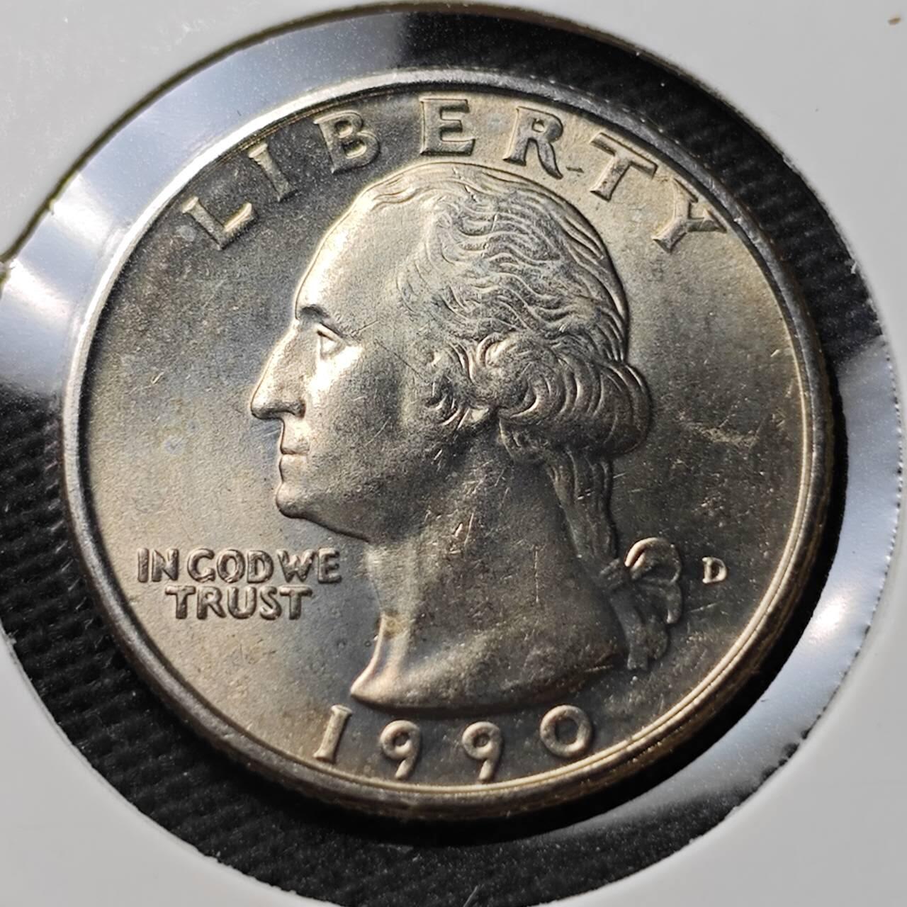 KK钱币收藏小铺  第372场  2月预留时间 周末发货  1990美国25分 好品