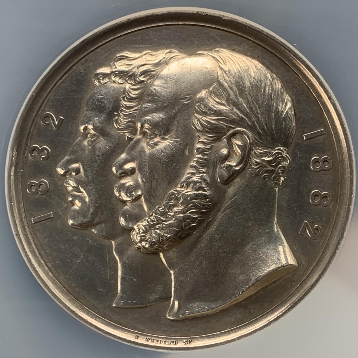 掌中浮雕-藏着的欧洲第042场 NGC UNC : 1882年西里西亚赛马俱乐部成立50周年银章，Emil Weigand 和 Friedrich Wilhelm Kullrich雕刻，50mm