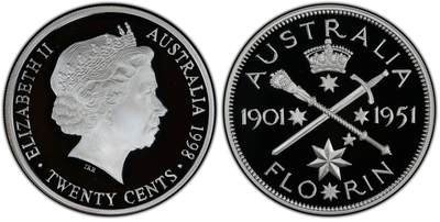 PThappally收藏第54次拍卖，英联邦地区硬币纸币 - 澳大利亚 1998 20分   13.36g 银币 PCGS PR69DCAM