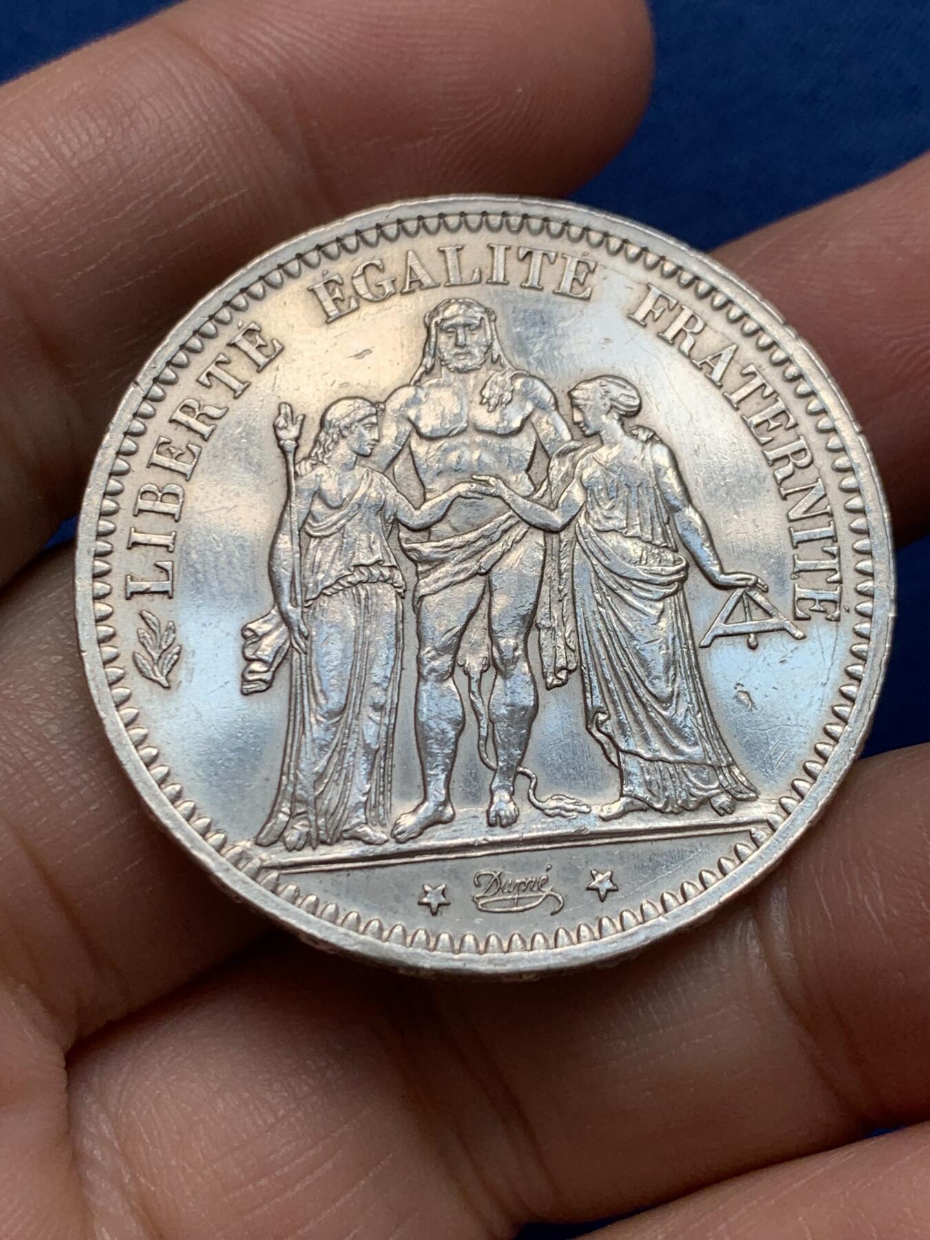 《竞宝斋》第438场 周日，周一，周二 3场连拍 （全场包邮） 法国 1873年 大力神 5法郎银币