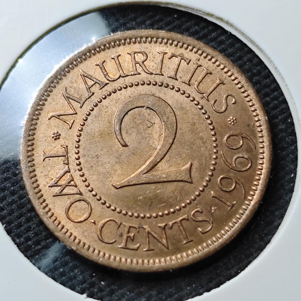 KK钱币收藏小铺  第371场  2月预留时间 周末发货  1969英属毛里求斯2分铜币 好品
