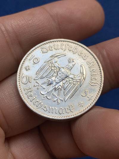 《竞宝斋》第438场 周日，周一，周二 3场连拍 （全场包邮） 德国 1934年 教堂鹰 5马克银币