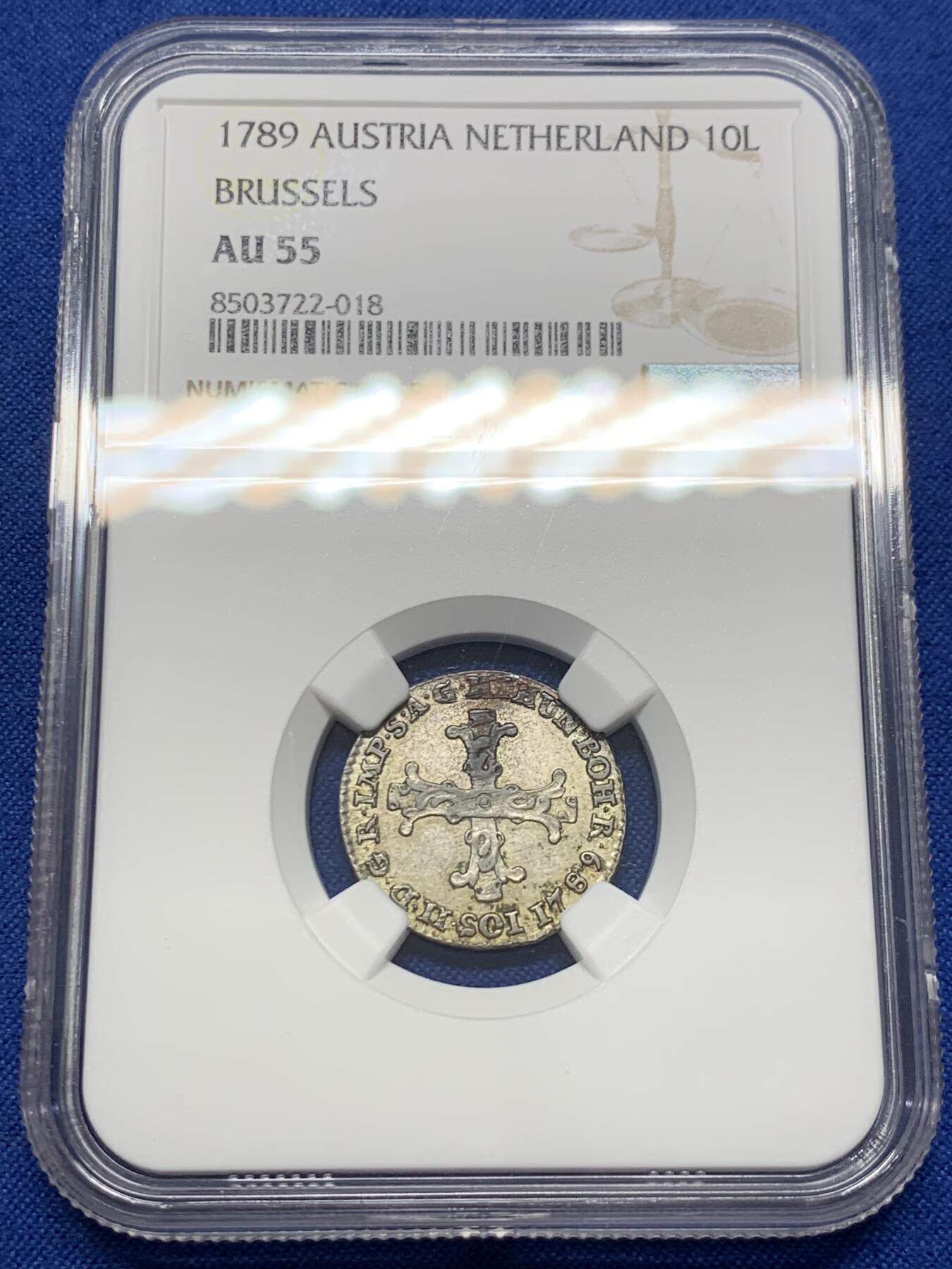 《竞宝斋》第438场 周日，周一，周二 3场连拍 （全场包邮） NGC AU55 奥属尼德兰 1789年 10L 银币 双面深打 品种不可错过