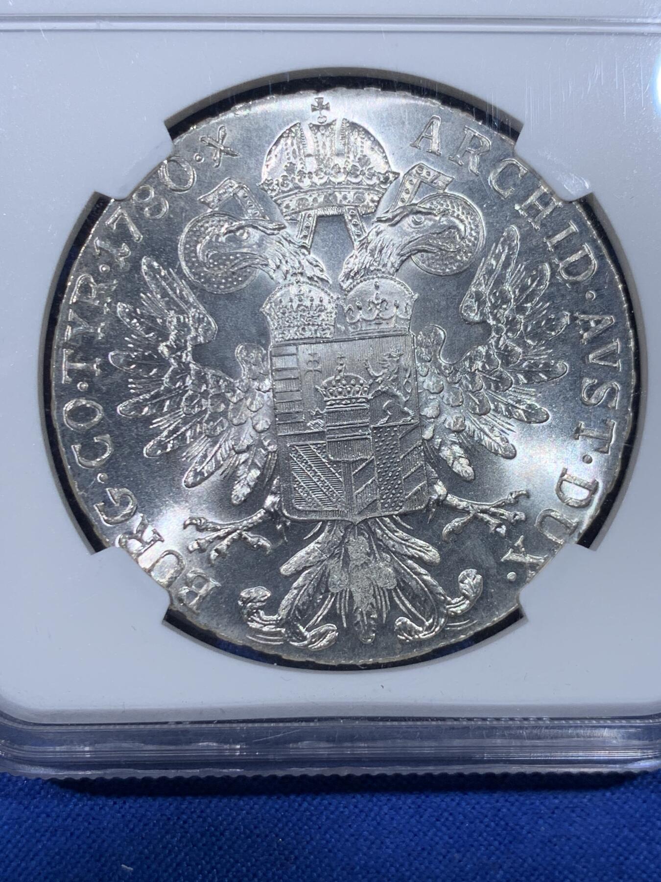 《竞宝斋》第438场 周日，周一，周二 3场连拍 （全场包邮） NGC MS65 奥匈帝国1780年玛利亚特蕾西亚1泰勒大奶妈银币 后铸版