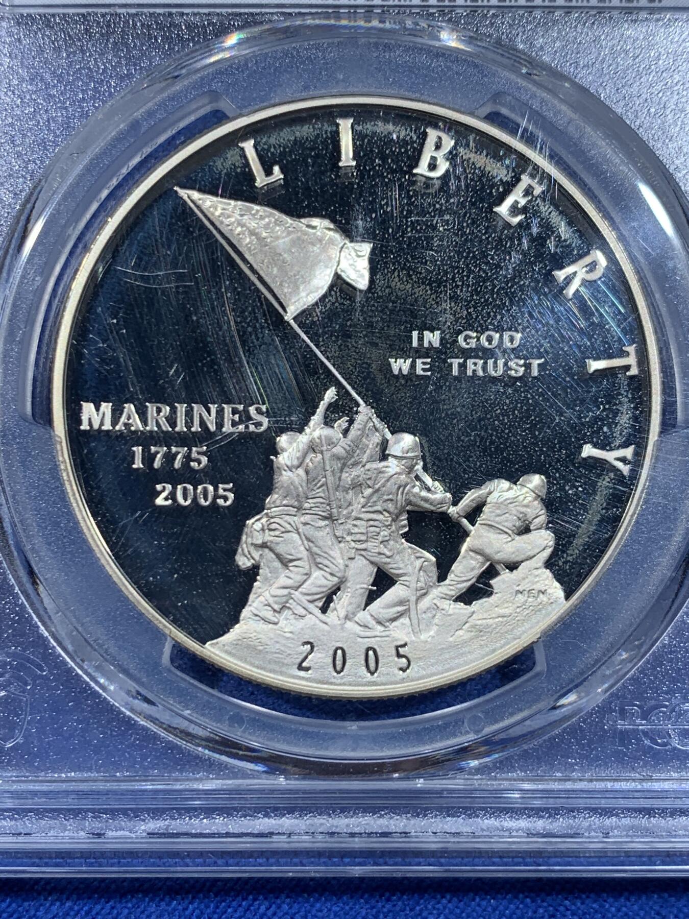 《竞宝斋》第438场 周日，周一，周二 3场连拍 （全场包邮） PCGS PR67DCAM 美国2005年1美元精制银币 美国海军陆战队成立230周年（2007年克劳斯最佳克朗币奖）