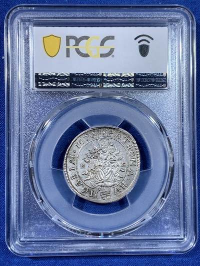 《竞宝斋》第438场 周日，周一，周二 3场连拍 （全场包邮） PCGS MS62 神圣罗马帝国1674年利奥波德皇帝6克鲁泽银币 亚军分，更高分仅1枚，少见原光好品相，发丝细节打制清楚