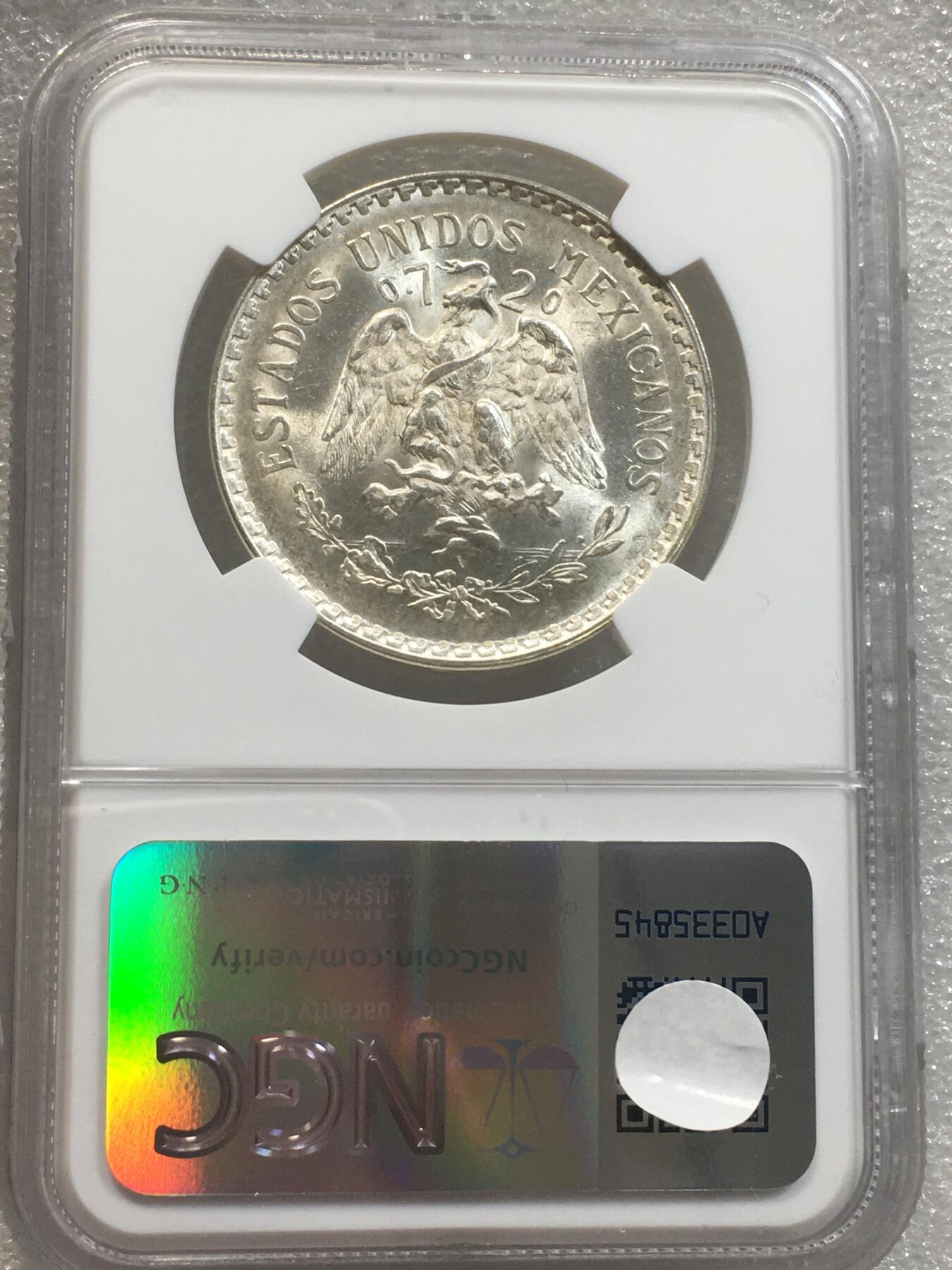 世界钱币专场拍卖 每周二开拍 NGCMS66墨西哥1944年鹰洋一比索银币 品相非常好 高分品