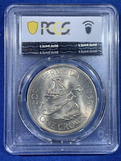 《竞宝斋》第438场 周日，周一，周二 3场连拍 （全场包邮） PCGS MS67 英属百慕大1959年伊丽莎白二世1克朗大银币，高分好品。