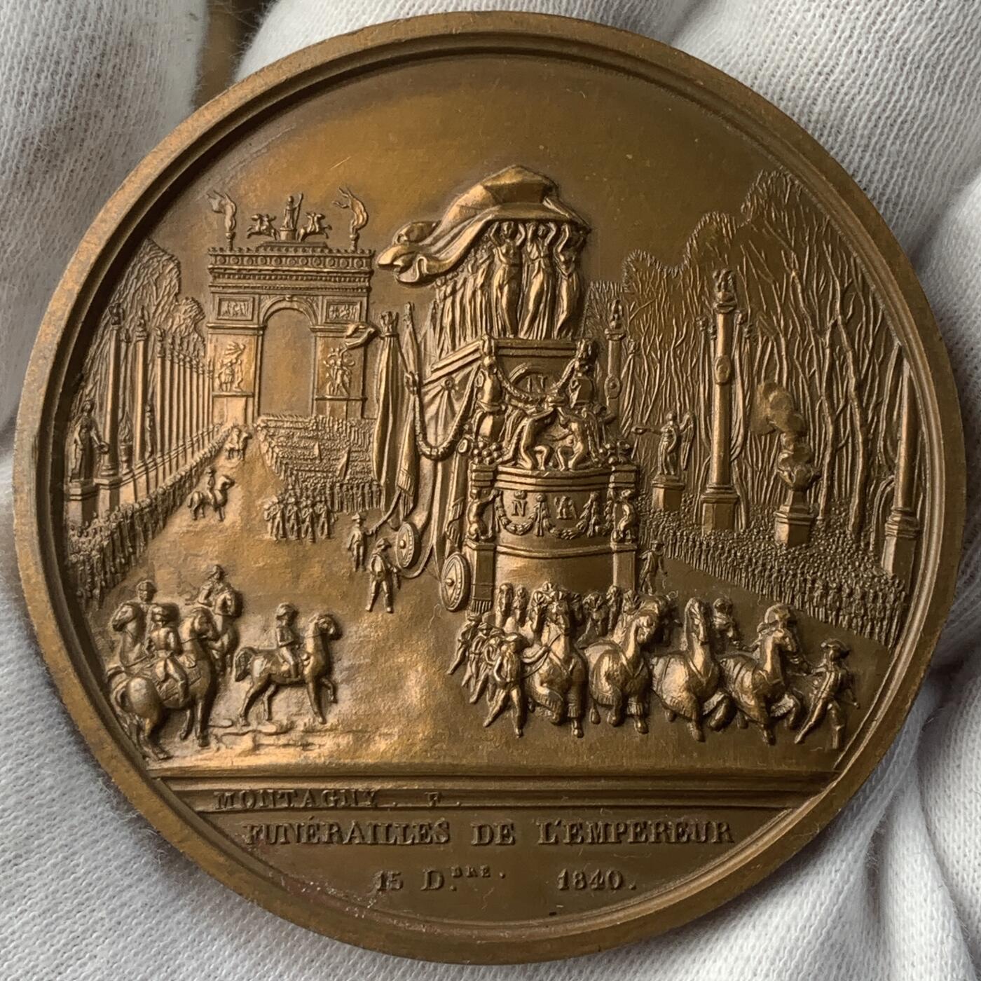 掌中浮雕-藏着的欧洲第042场 1840年拿破仑灵柩回归巴黎纪念铜章，59mm，丰饶角边铭