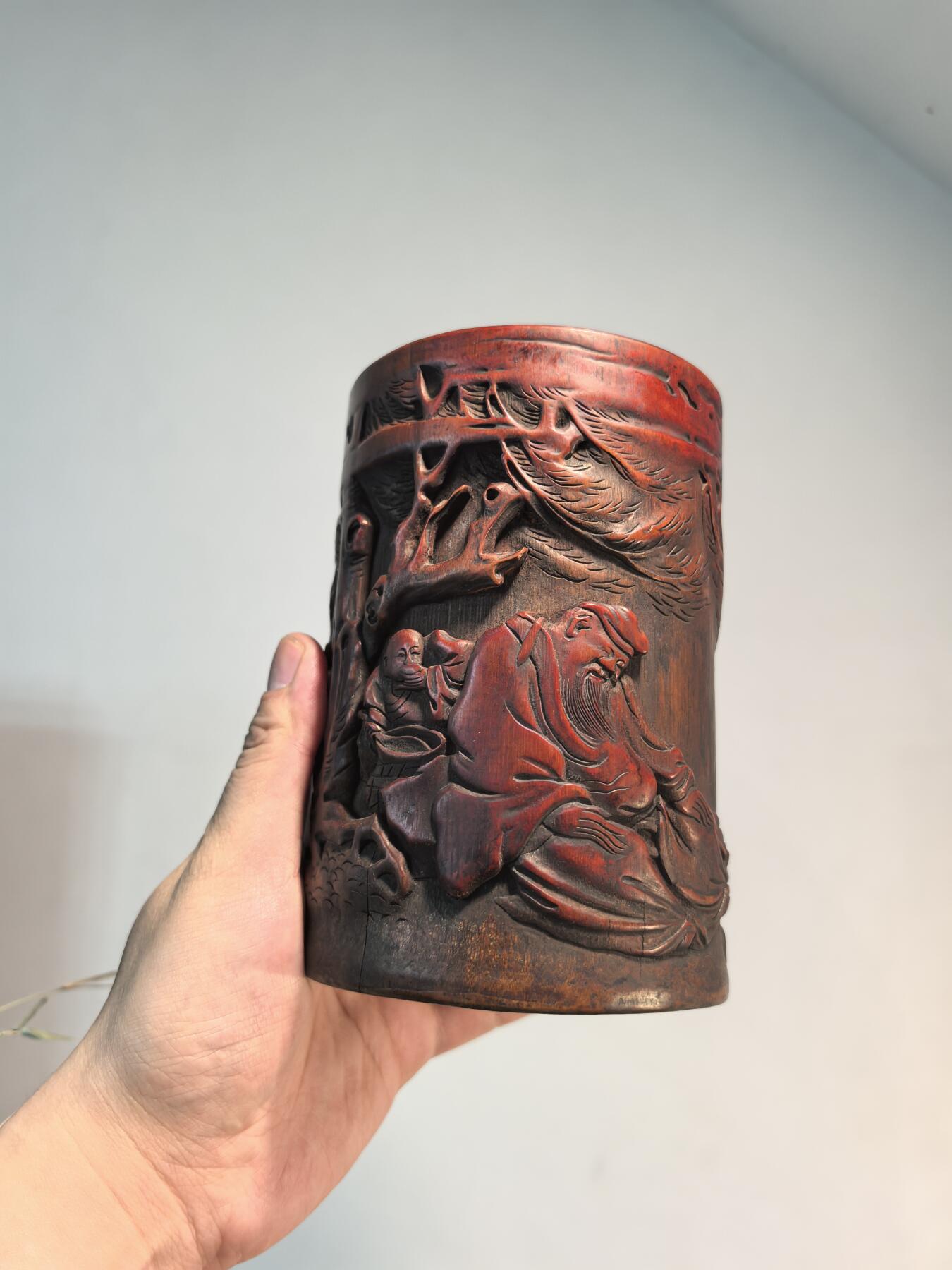 兰馨堂古玩杂项专场 竹雕——《太白醉酒》笔筒 