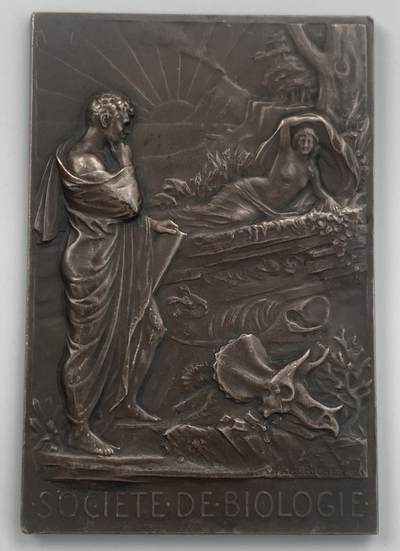 掌中浮雕-藏着的欧洲第042场 - 1899年法国生物学会50周年镀银铜章， 73×48mm，Paul richer雕刻，获得者：Louis Martin.  稀少