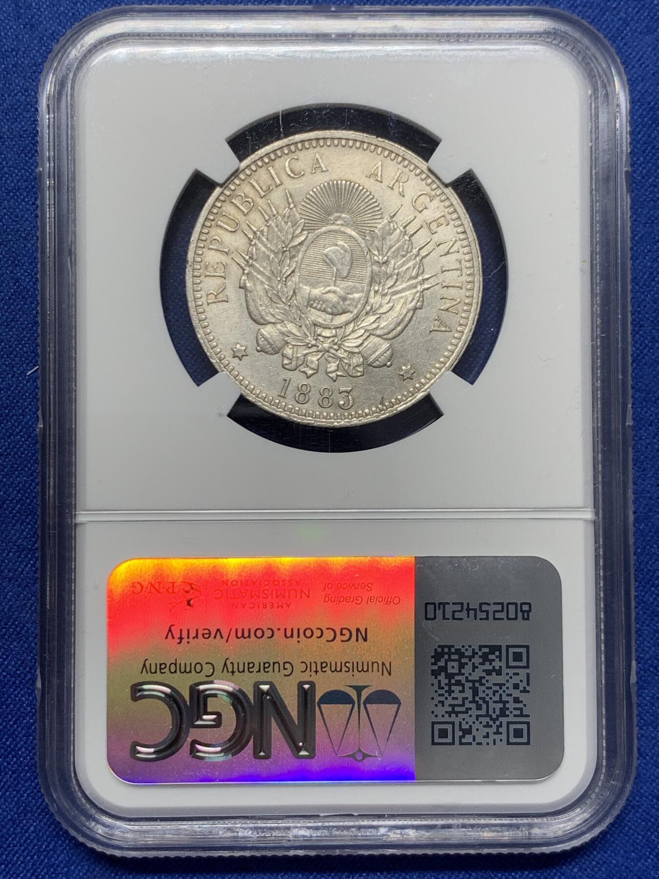 《竞宝斋》第438场 周日，周一，周二 3场连拍 （全场包邮） NGC UNCD 阿根廷1883年女神50分半圆银币