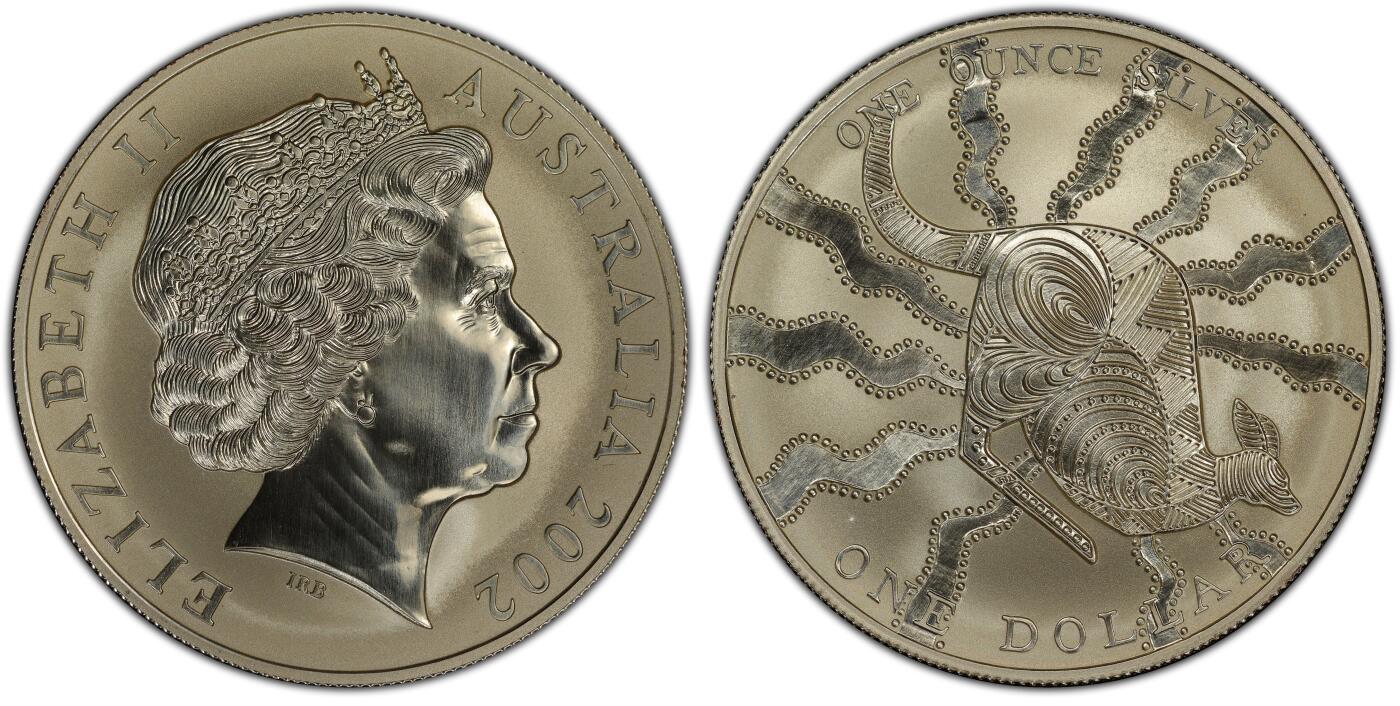 PThappally收藏第54次拍卖，英联邦地区硬币纸币  澳大利亚 2002 1澳元  31.1035g 铜镍币 PCGS PR69DCAM