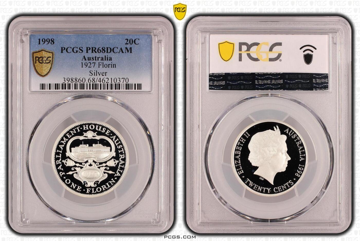 PThappally收藏第54次拍卖，英联邦地区硬币纸币 澳大利亚 1998 20分 13.36 g 银币 PCGS PR68DCAM