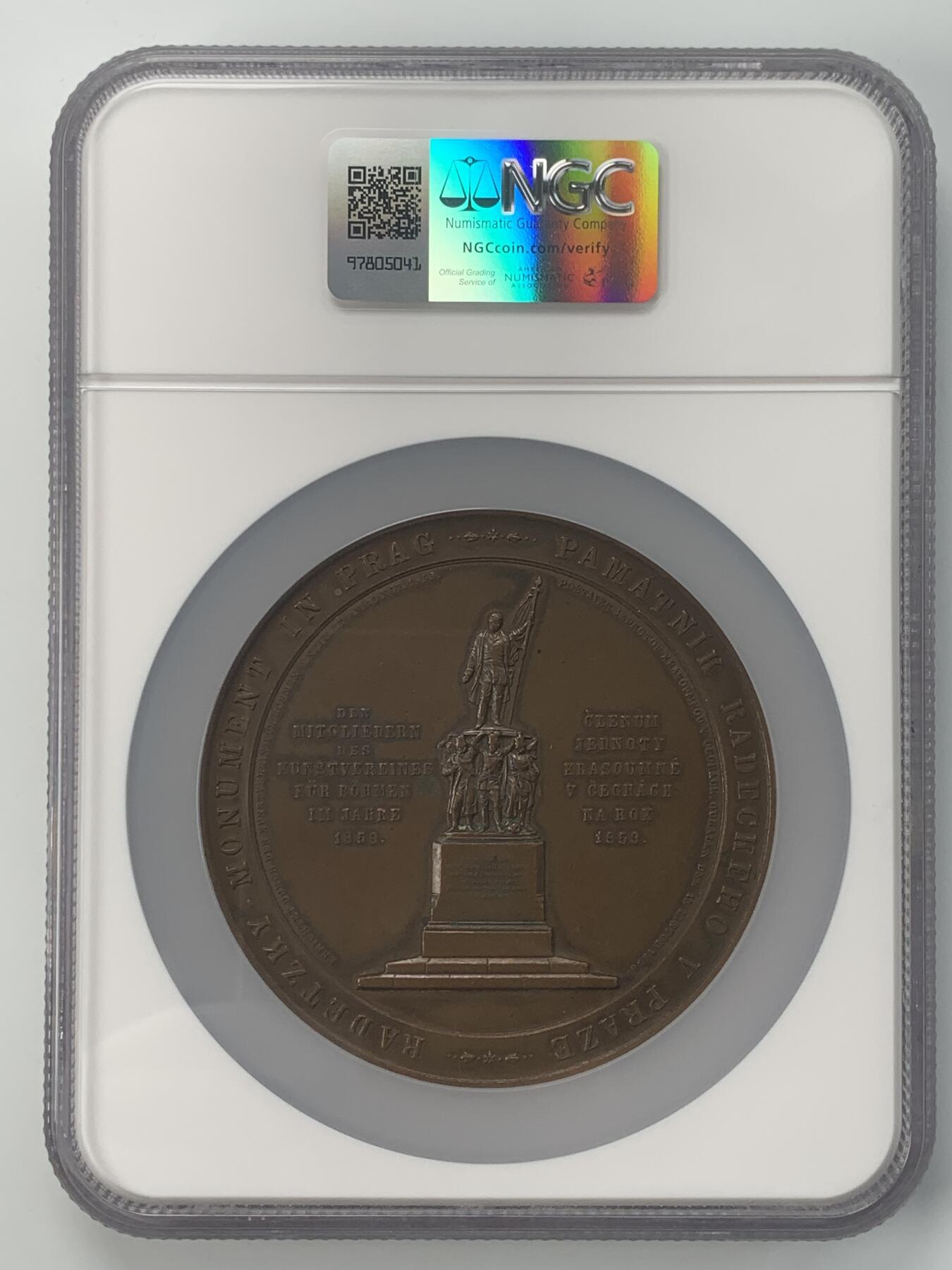 掌中浮雕-藏着的欧洲第042场 NGC MS61 : 1859年奥匈帝国陆军元帅拉德茨基雕像在布拉格揭幕铜章，80mm