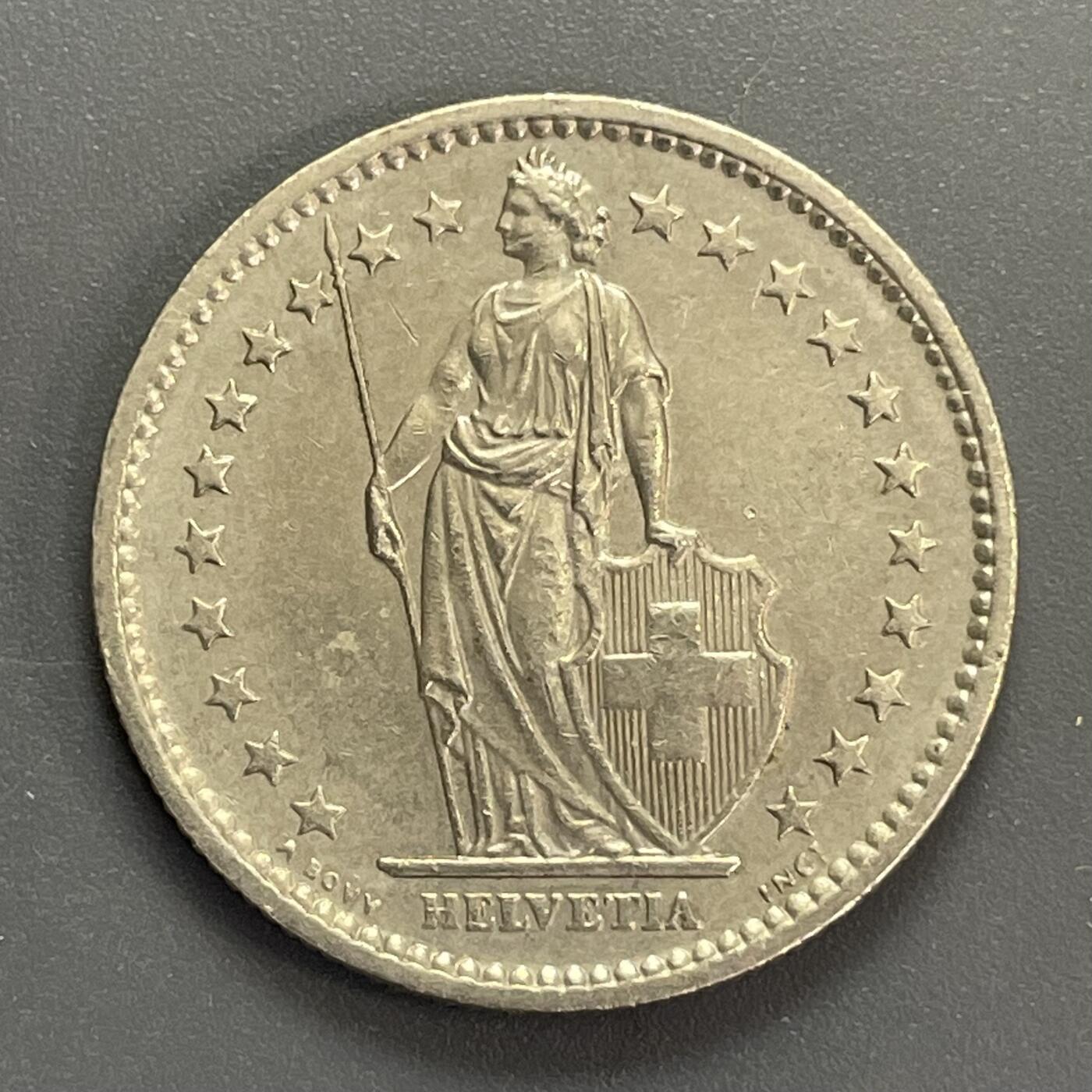 回流1115 瑞士1979年2法郎（等值17.88人民币） 赫尔维蒂亚女神