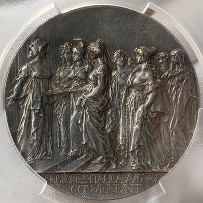 掌中浮雕-藏着的欧洲第042场 - PCGS SP58: 1898年意大利第三届都灵射击节银章，60.5mm ,稀少品种