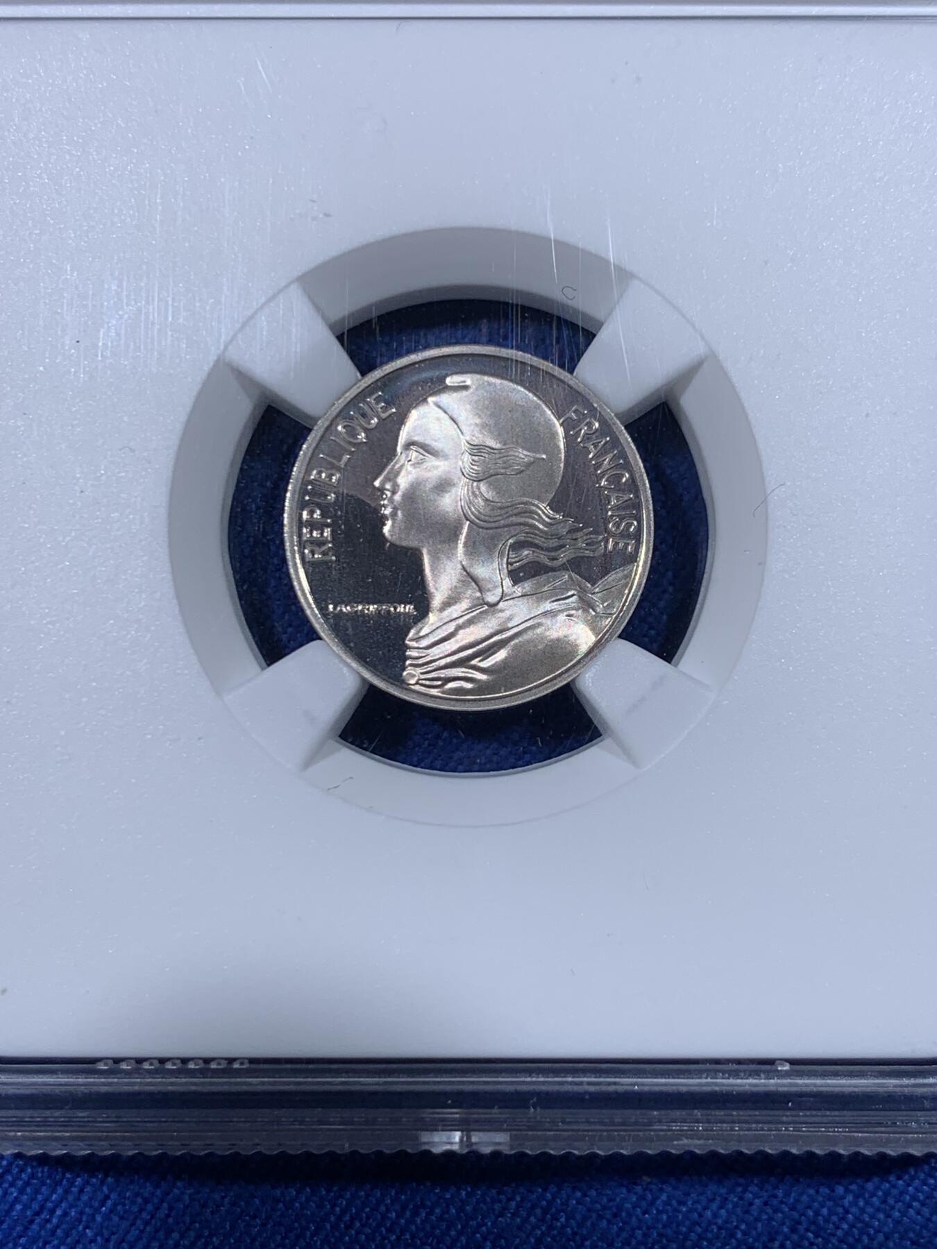 《竞宝斋》第438场 周日，周一，周二 3场连拍 （全场包邮） NGC PF67 CAMEO 法国第五共和国 1980年 5分加厚精制银币 5克 950银 资料显示发行量仅820枚