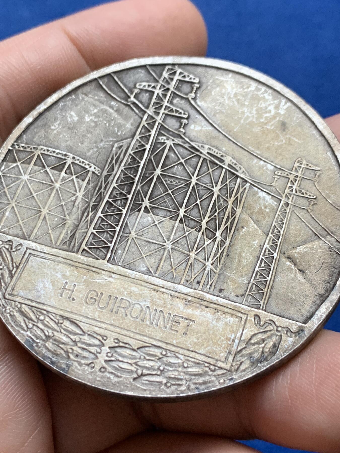 《竞宝斋》第438场 周日，周一，周二 3场连拍 （全场包邮） 法国电气行业镀银大铜章 直径55mm 重量72.6g