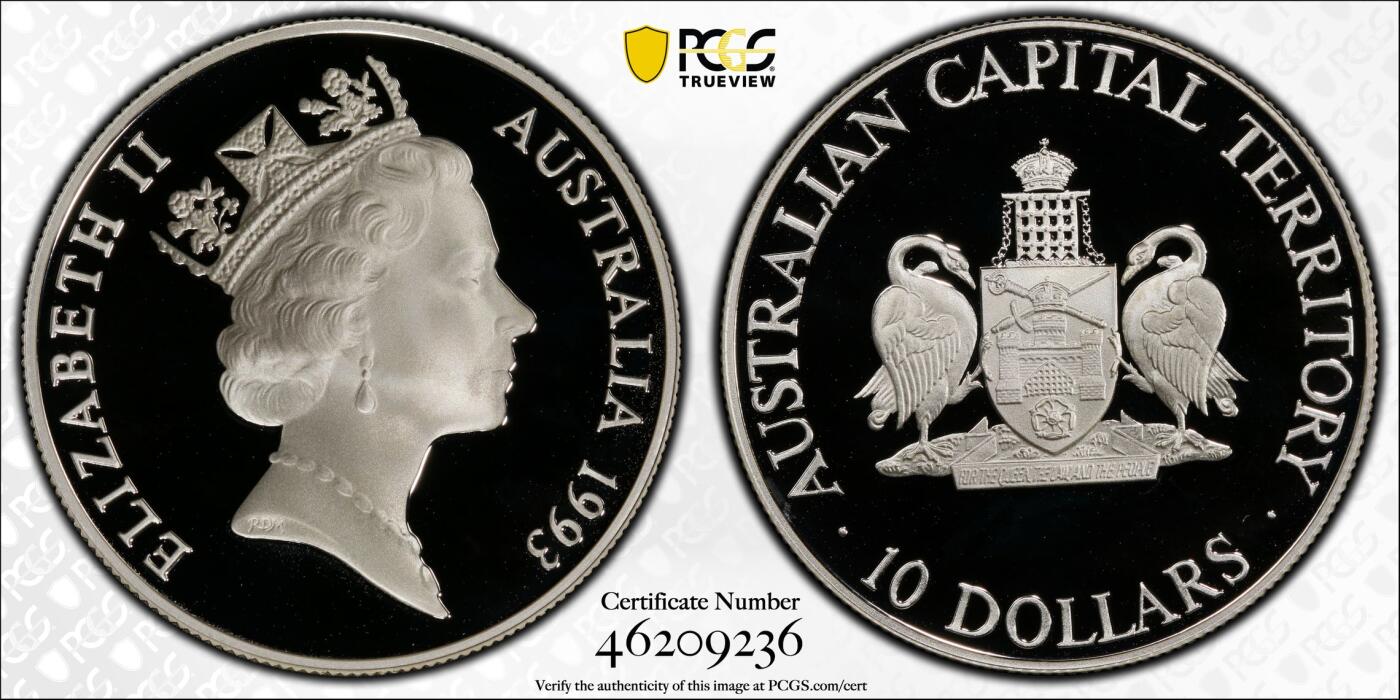 PThappally收藏第54次拍卖，英联邦地区硬币纸币 澳大利亚 1993 10澳元  20g 银币 PCGS PR69DCAM