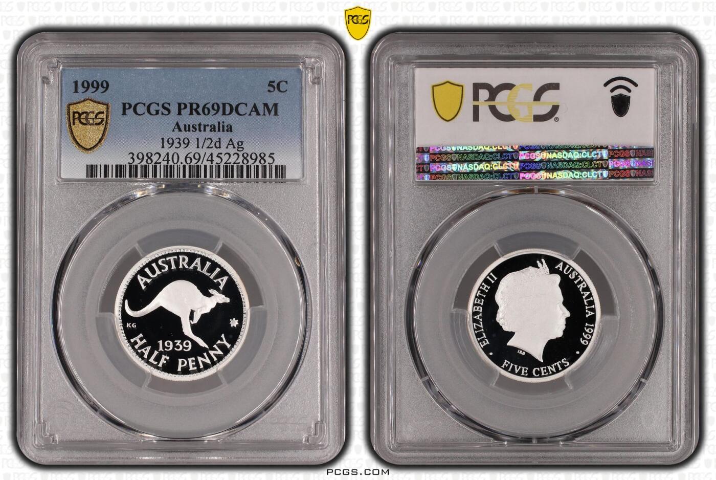PThappally收藏第54次拍卖，英联邦地区硬币纸币 澳大利亚 1999 5分 5.53g 银币 PCGS PR69DCAM