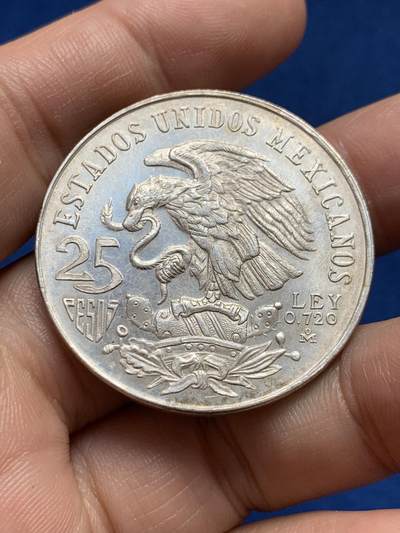 《竞宝斋》第438场 周日，周一，周二 3场连拍 （全场包邮） 墨西哥1968年25比索银币 经典奥运题材