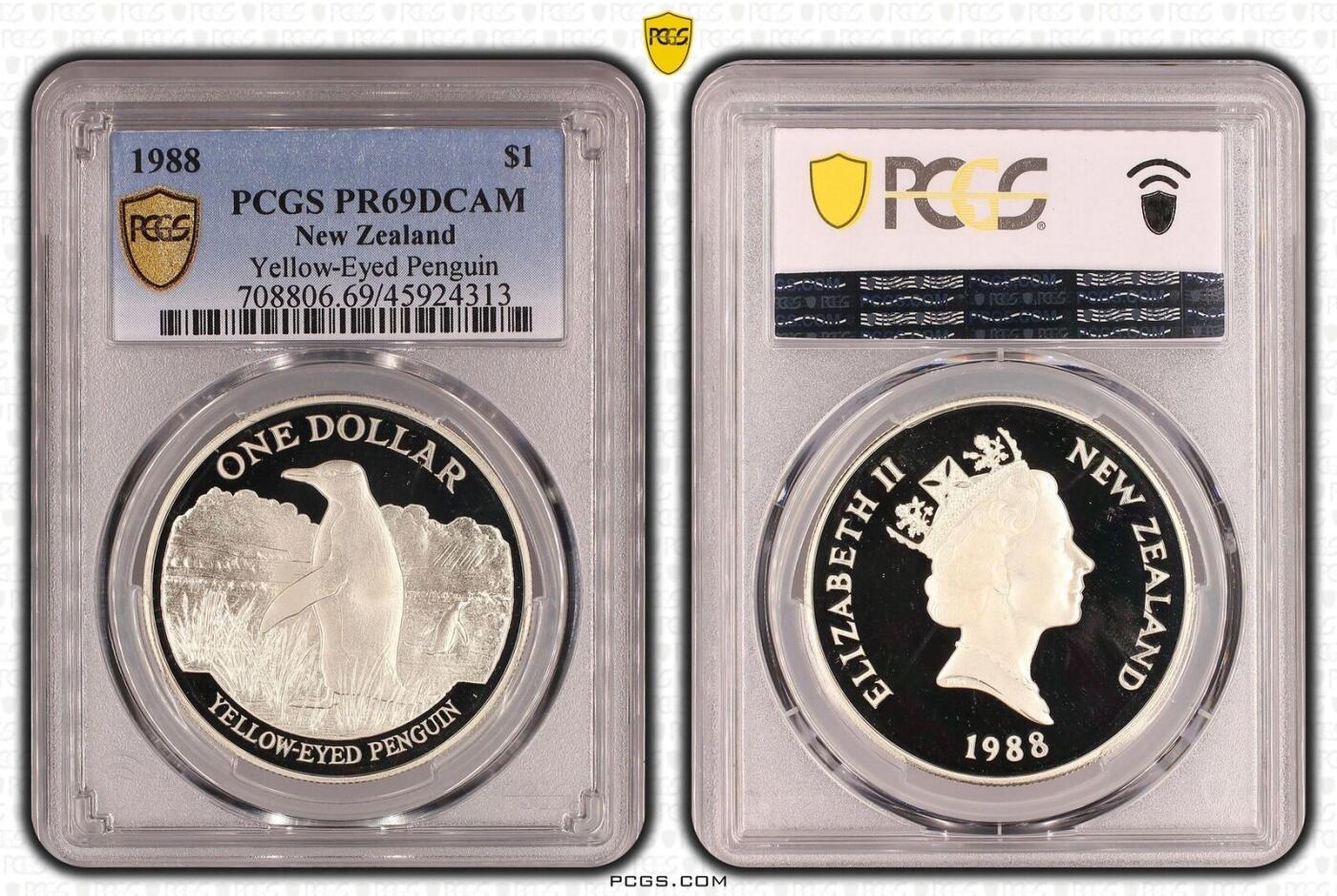 PThappally收藏第54次拍卖，英联邦地区硬币纸币 新西兰 1988 1元  27.22g  银币 PCGS PR69DCAM