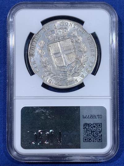 《竞宝斋》第438场 周日，周一，周二 3场连拍 （全场包邮） NGC MS61 意大利撒丁 1849年 卡洛·阿尔贝托 5里拉银币 稀有品种 意邦核心 FDC状态近两年参考落锤价格2500美元以上
