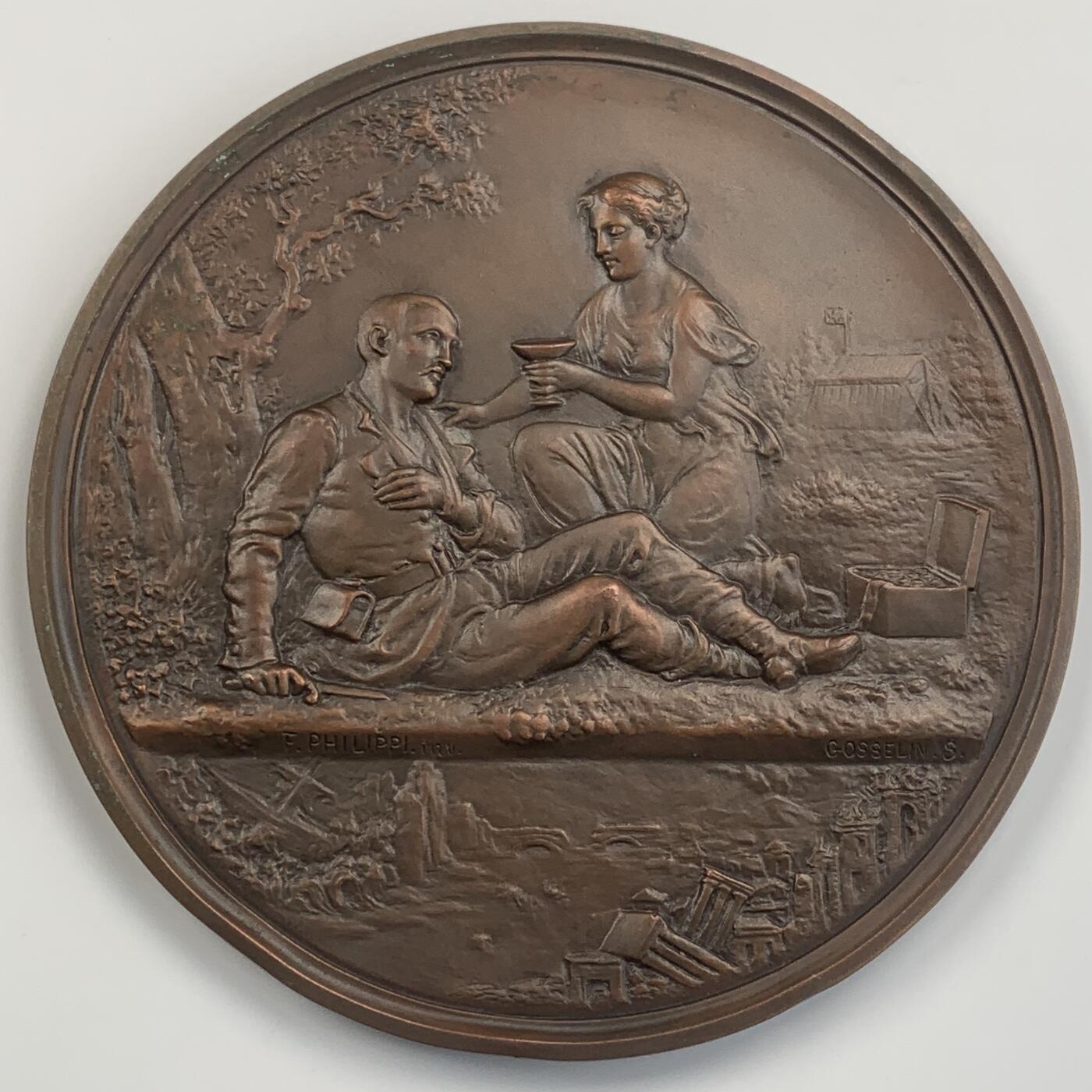 掌中浮雕-藏着的欧洲第042场 1905年法国妇女协会实际颁发（两面拼接）拉斐尔·布兰查德医学院教授奖章，纪念在一战中的救助和荣誉奉献，110mm，370g