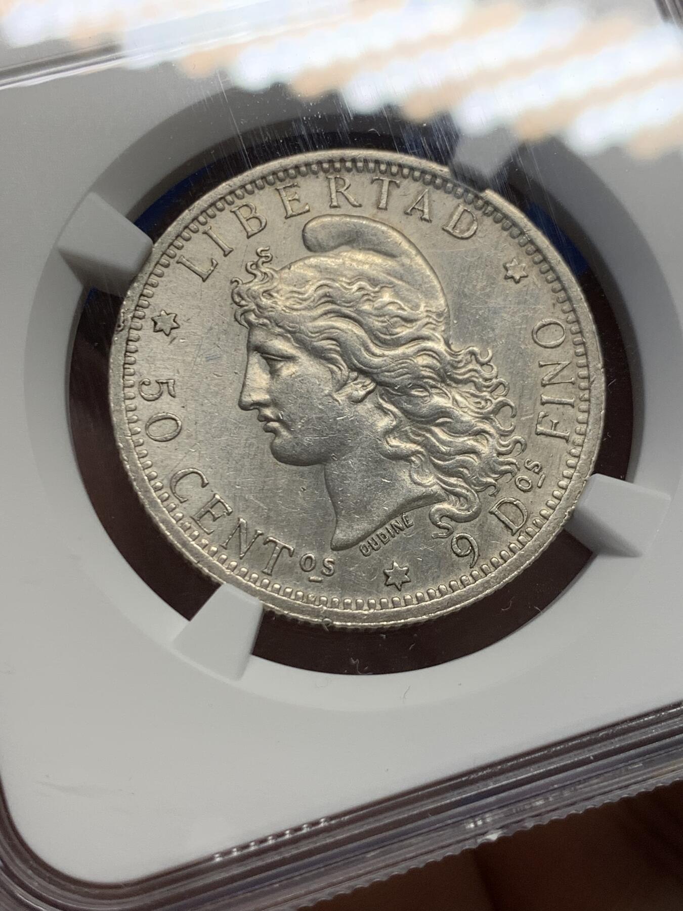 《竞宝斋》第438场 周日，周一，周二 3场连拍 （全场包邮） NGC UNCD 阿根廷1883年女神50分半圆银币