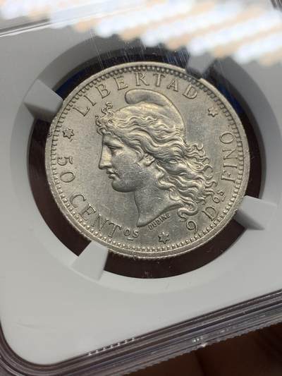 《竞宝斋》第438场 周日，周一，周二 3场连拍 （全场包邮） NGC UNCD 阿根廷1883年女神50分半圆银币