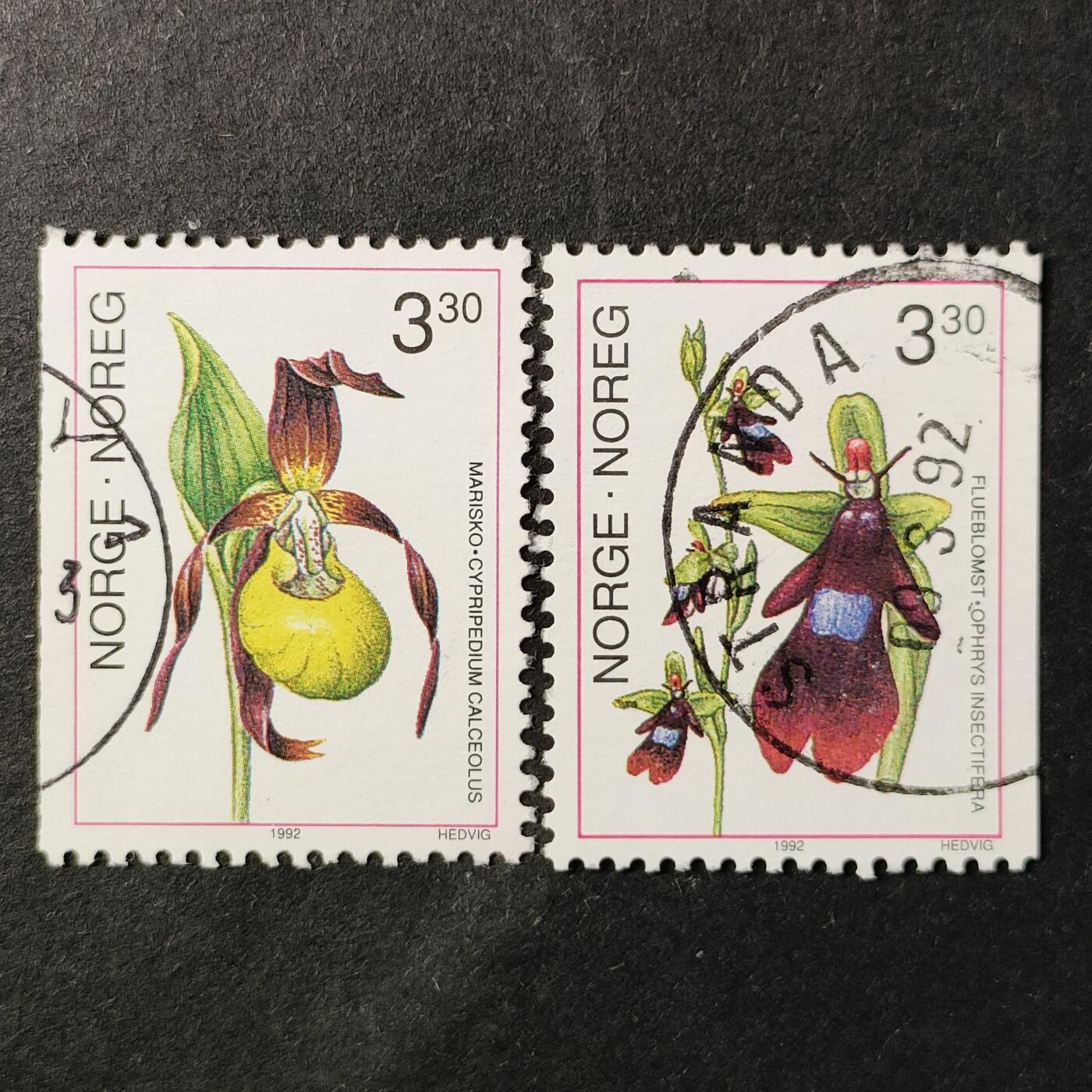 ↓君缘收藏655期☞钱币邮品↓无佣金、可寄存、满30元包邮  挪威邮票，1992年植物花卉邮票2全，有2套随机发一套