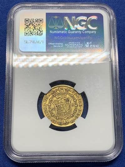 《竞宝斋》第438场 周日，周一，周二 3场连拍 （全场包邮） NGC XF45 西班牙1793/2年卡洛斯四世 2埃斯库多金币 骑字版 6.77克 875金 细节不错