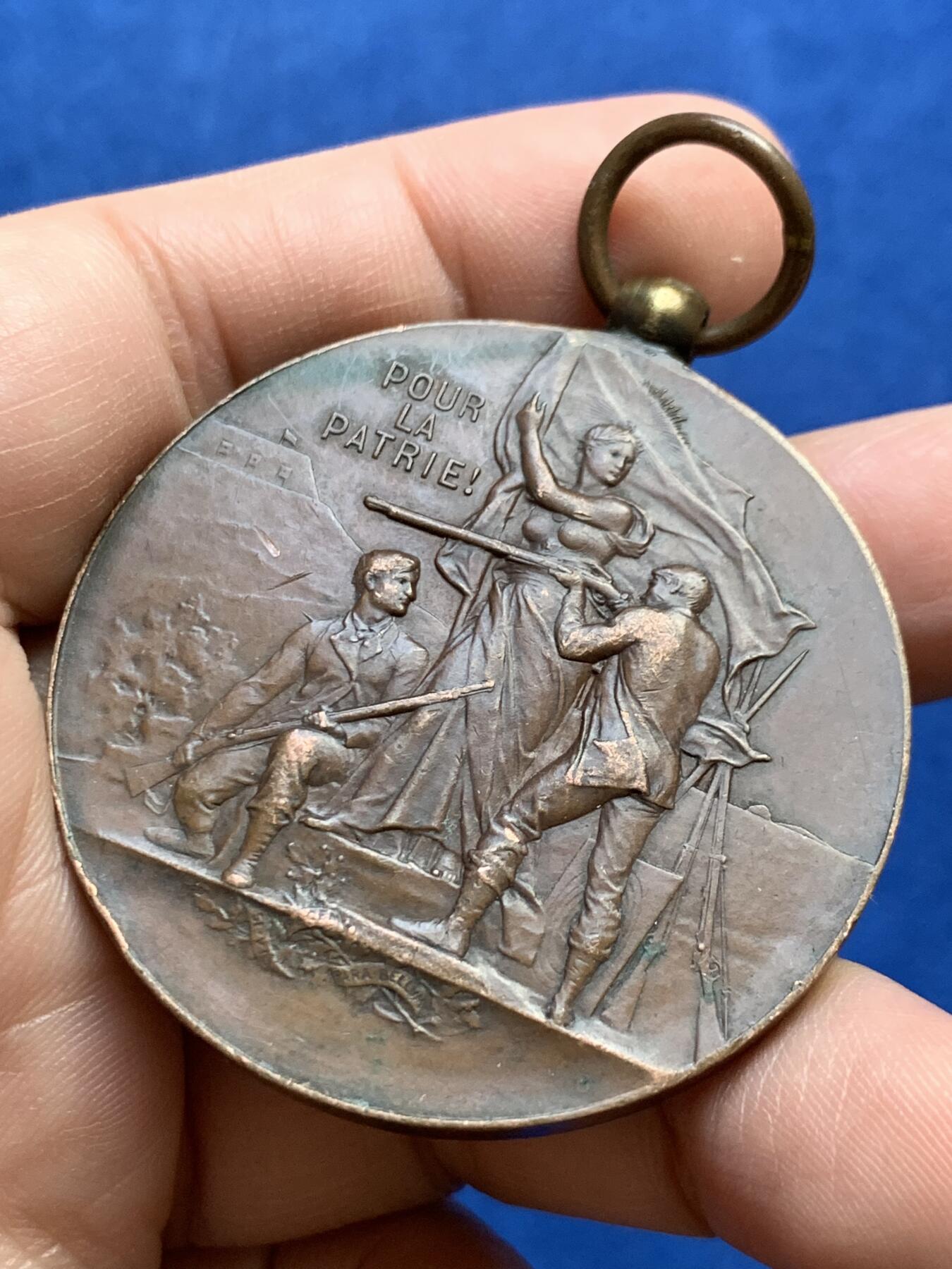 《竞宝斋》第438场 周日，周一，周二 3场连拍 （全场包邮） 法国1898年射击比赛纪念铜质奖章 50.9克 46.8mm