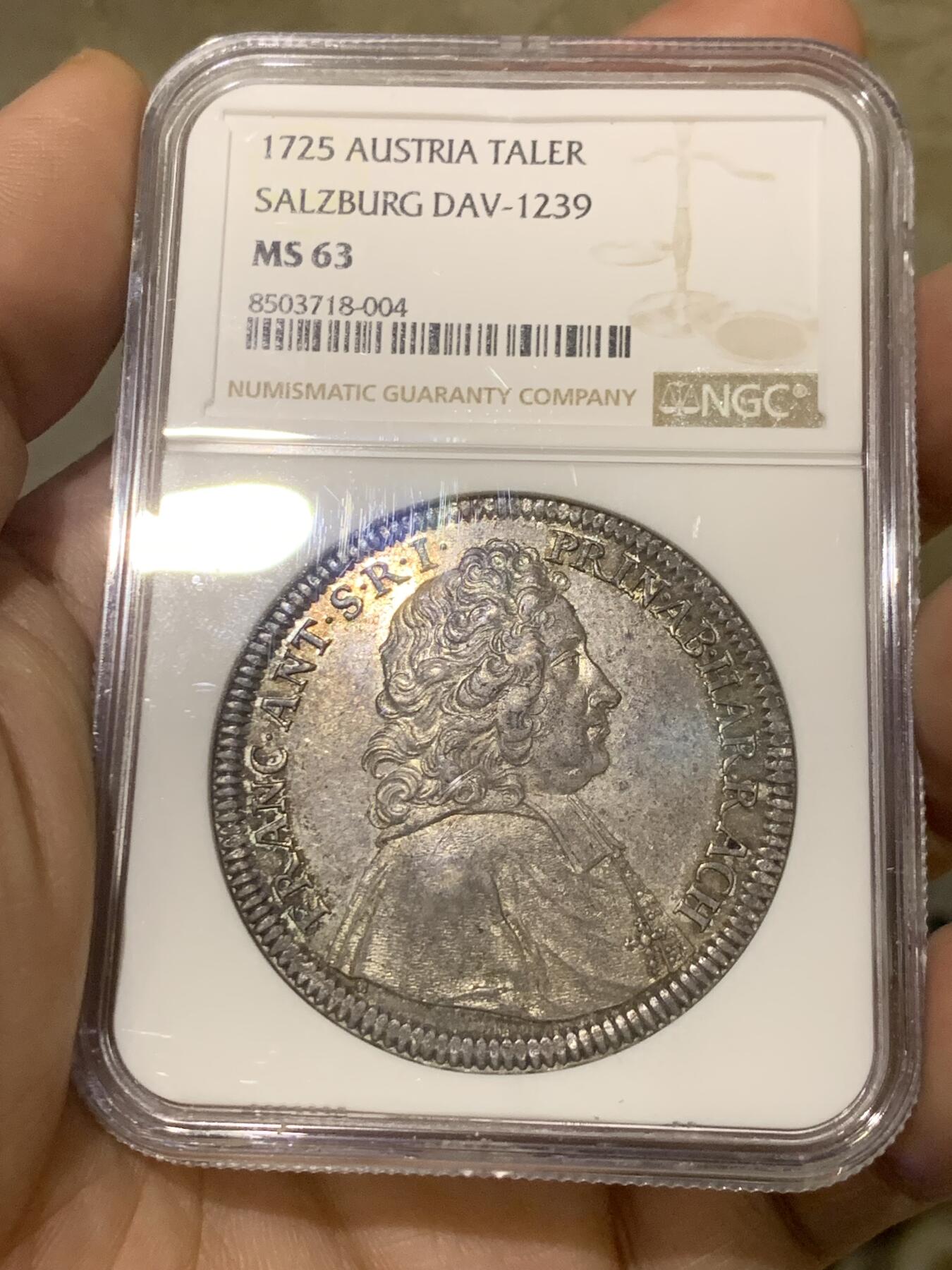 《竞宝斋》第438场 周日，周一，周二 3场连拍 （全场包邮） 唯一冠军分 NGC MS63 神圣罗马帝国 萨尔茨堡大主教区 1725年 安东尼亲王 泰勒大银币 及其难得的品种