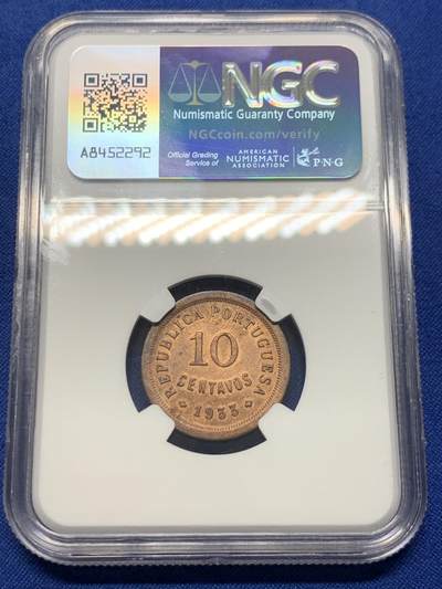 《竞宝斋》第438场 周日，周一，周二 3场连拍 （全场包邮） NGC UNC 葡属几内亚 1933年 10分铜币 全套最少得一枚 总筋