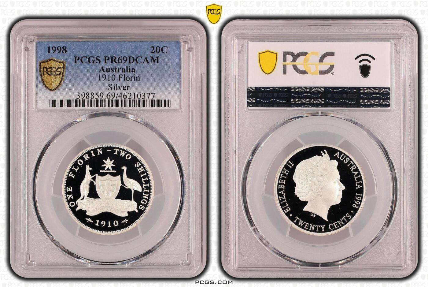 PThappally收藏第54次拍卖，英联邦地区硬币纸币 澳大利亚 1998 20分 13.36 g 银币 PCGS PR69DCAM