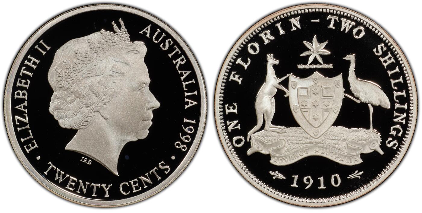 PThappally收藏第54次拍卖，英联邦地区硬币纸币 澳大利亚 1998 20分 13.36 g 银币 PCGS PR69DCAM