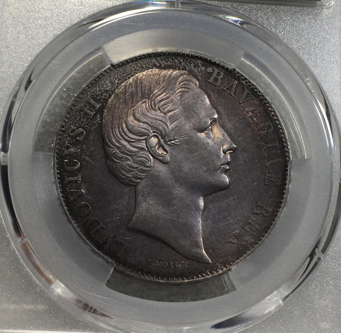 世界钱币专场拍卖 每周二开拍 PCGSAU58首发年德国巴伐利亚1865年路德维西二世圣母抱婴1泰勒银币