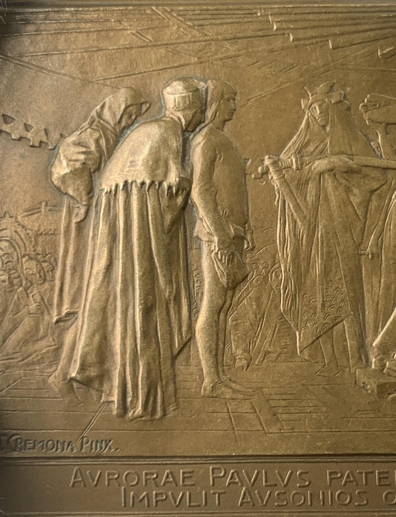 掌中浮雕-藏着的欧洲第042场 1901年第四届国际地理大会在米兰举行铜章 ，74 x 48mm，Johnson公司出品，正面刻画马可波罗觐见忽必烈的场景